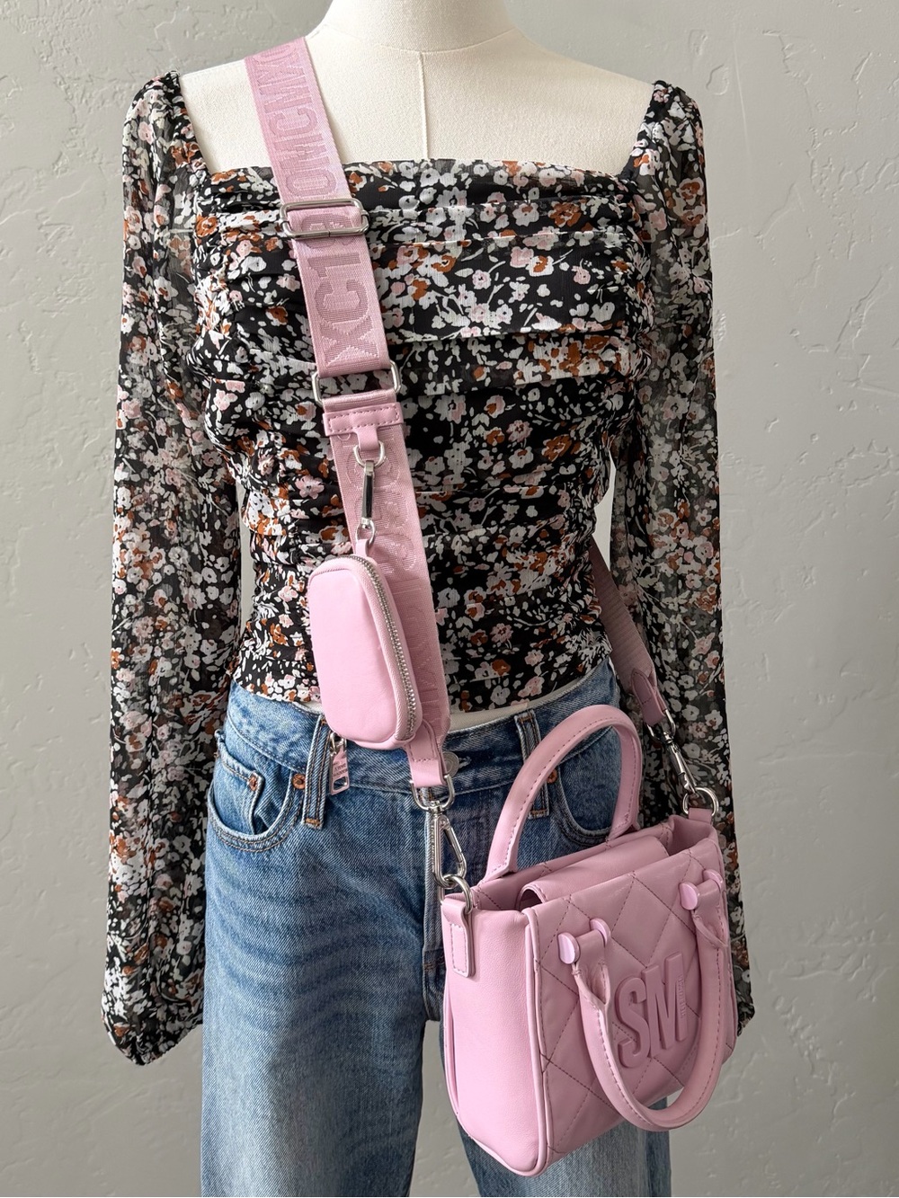 Steve Madden BBabi Quilted Convertible Crossbody Purse Pink Satchel Y2K Mini Bag